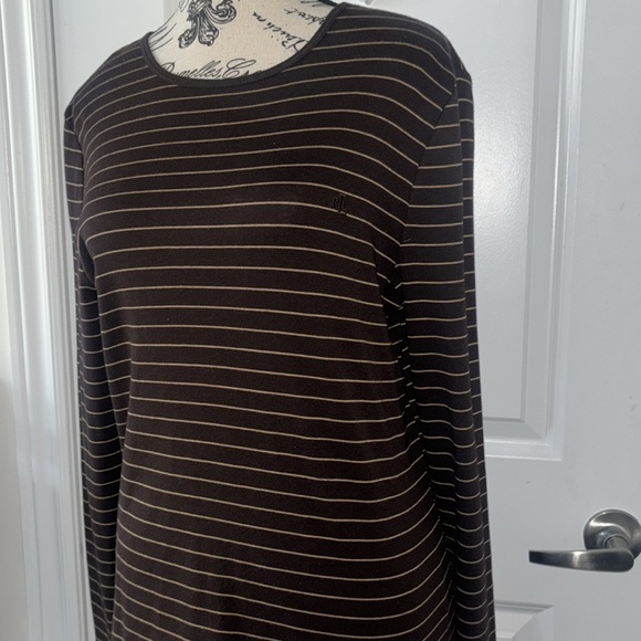 Lauren Ralph Lauren Women's Top Brown Striped Long Sleeve Cotton Stretch - Picture 5 of 6